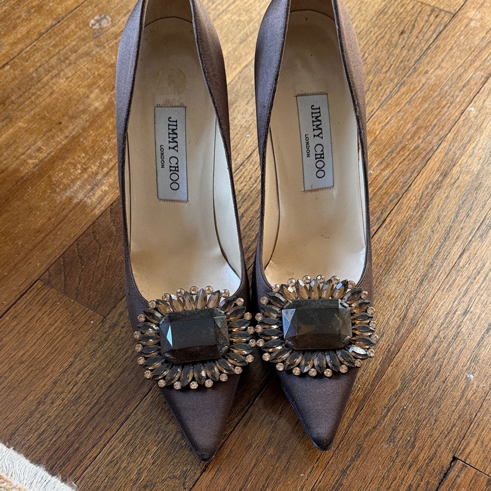 Jimmy Choo Dark Brown Embellished Heels